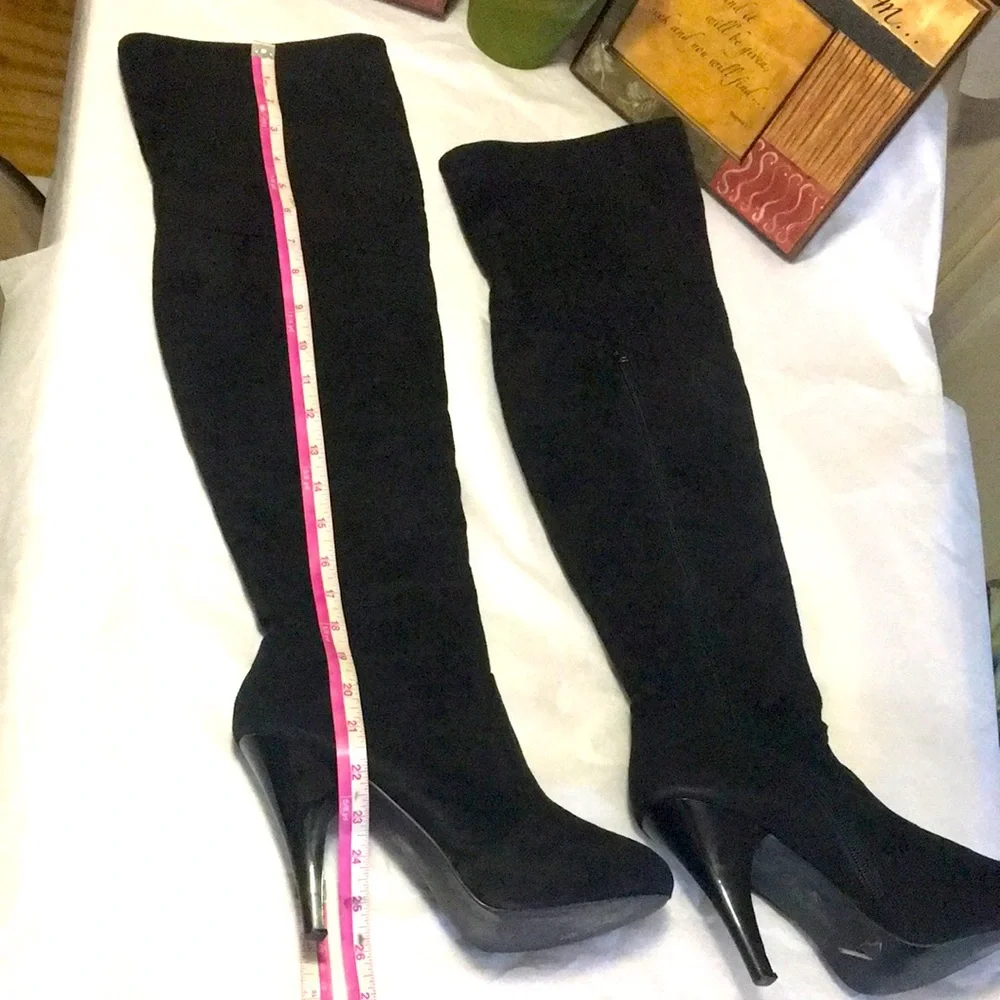 Anna Michelle Stiletto soft black almond toe zip over the knee cuff boot 29 EUC - Picture 3 of 17